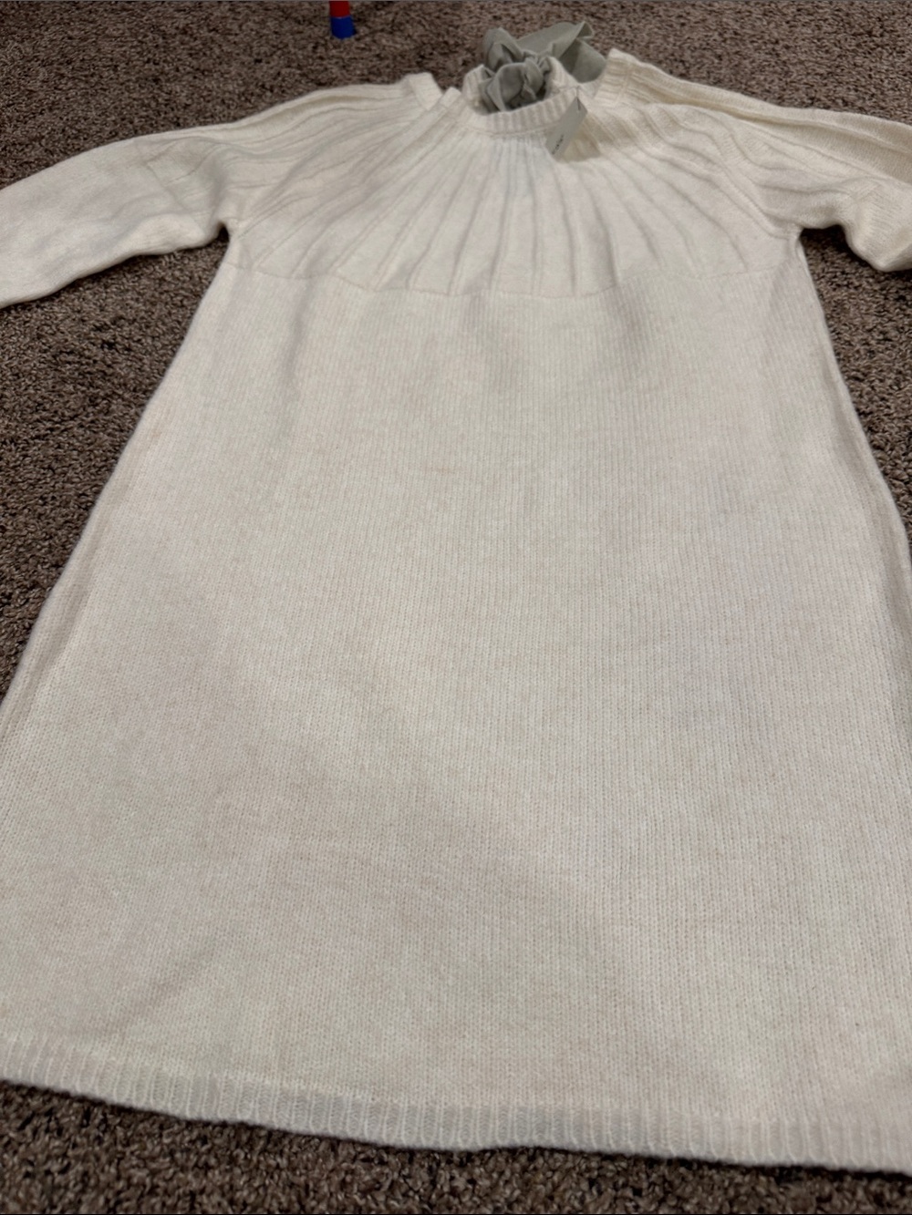 Francesca's Collections Cream Ribbed Yoke Turtleneck Sweater Dress